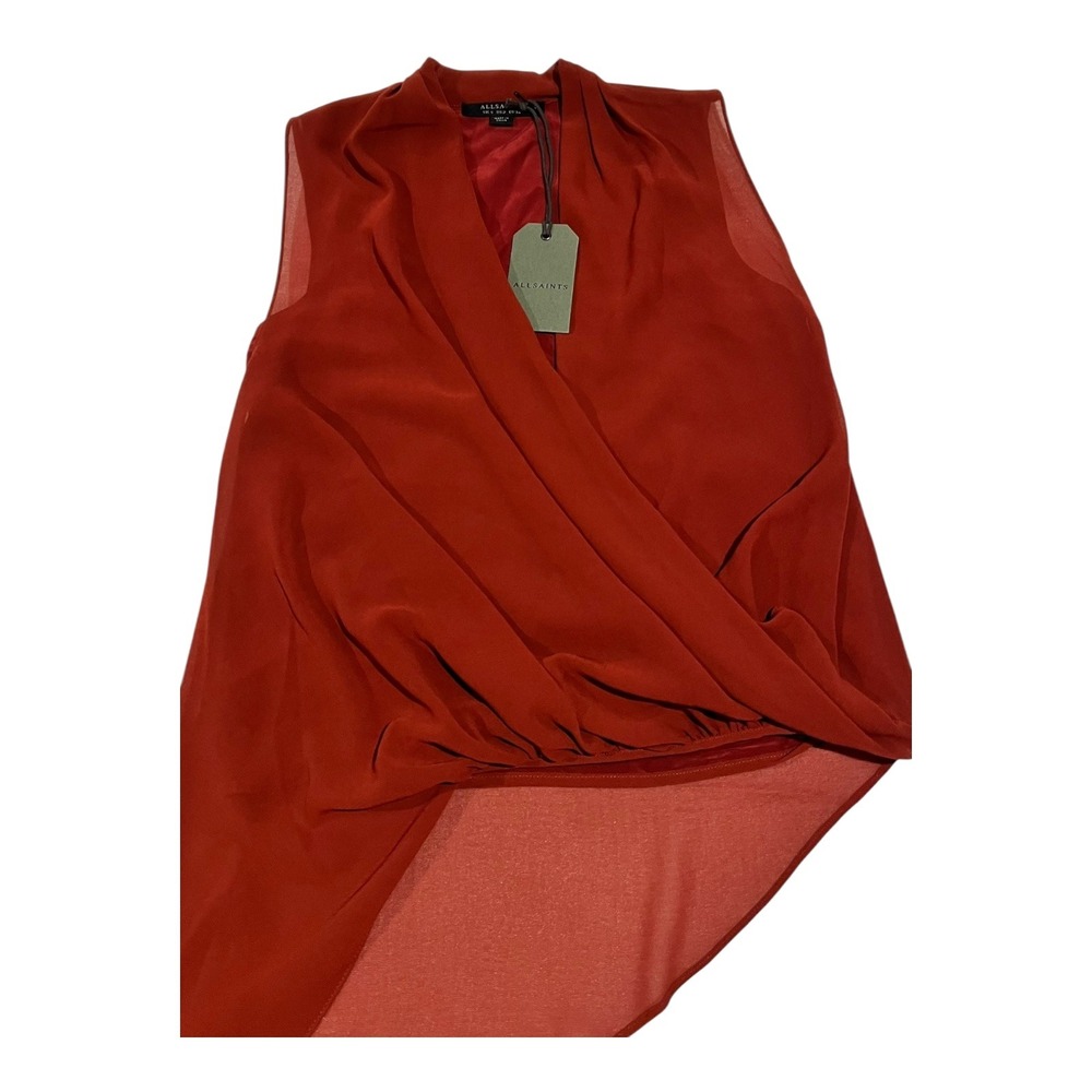 NWT AllSaints Abi Rust Asymmetric Drape Sleeveless Top Blouse Size 2 - Picture 3 of 16